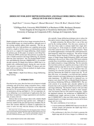Cover of 2HDED:NET for Joint Depth Estimation and Image Deblurring from a Single Out-of-Focus Image