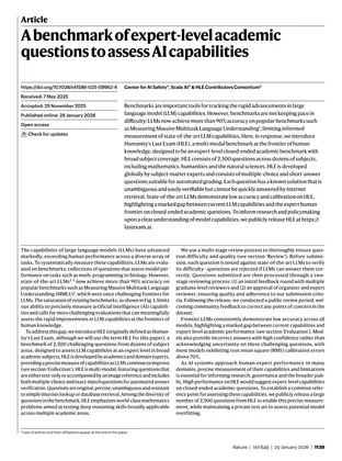 Cover of Humanity's Last Exam: A Benchmark of Expert-Level Academic Questions to Assess AI Capabilities